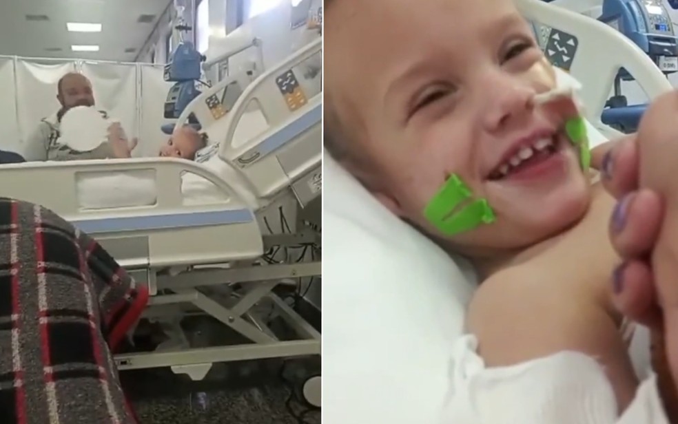 Gêmeas siamesas Heloá e Valentina interagem na UTI de hospital — Foto: Reprodução/Instagram