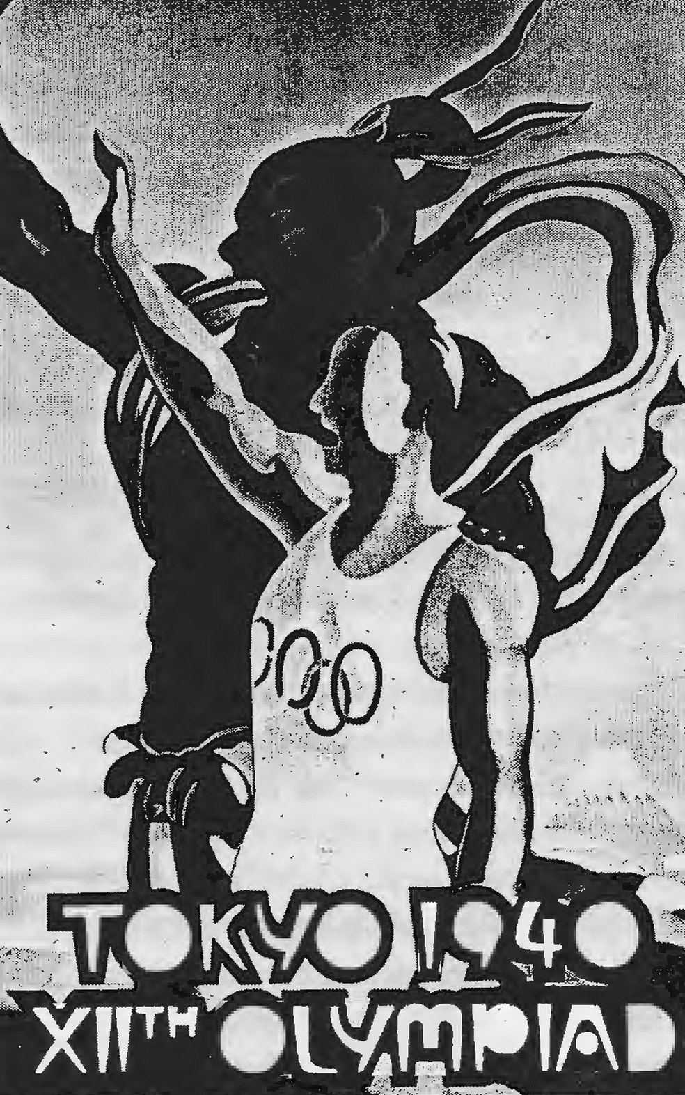 Poster dos Jogos Olímpicos de Tóquio em 1940, cancelados por causa das guerras — Foto: By Wada Sanzō - The Organizing Committee of the XIIth Olympiad, Report of the Organizing Committee on its Work for the XIIth Olympic Games of 1940 in Tokyo until the Relinquishment, Tokio 1940, p. 114., Domínio público