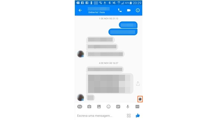 Versão pequena da foto do contato aparece quando a mensagem for visualizada no Facebook Messenger para Android