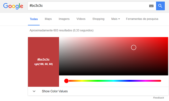#bc3c3c em HEX (ou 188, 60, 60 em RGB) é um tom de vermelho; usando a paleta é possível descobrir novas cores (Foto: Reprodução/Filipe Garrett)