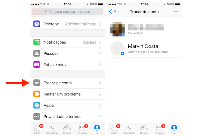 Acessando a tela de troca de conta do Facebook Messenger para iPhone (Foto: Reprodução/Marvin Costa)
