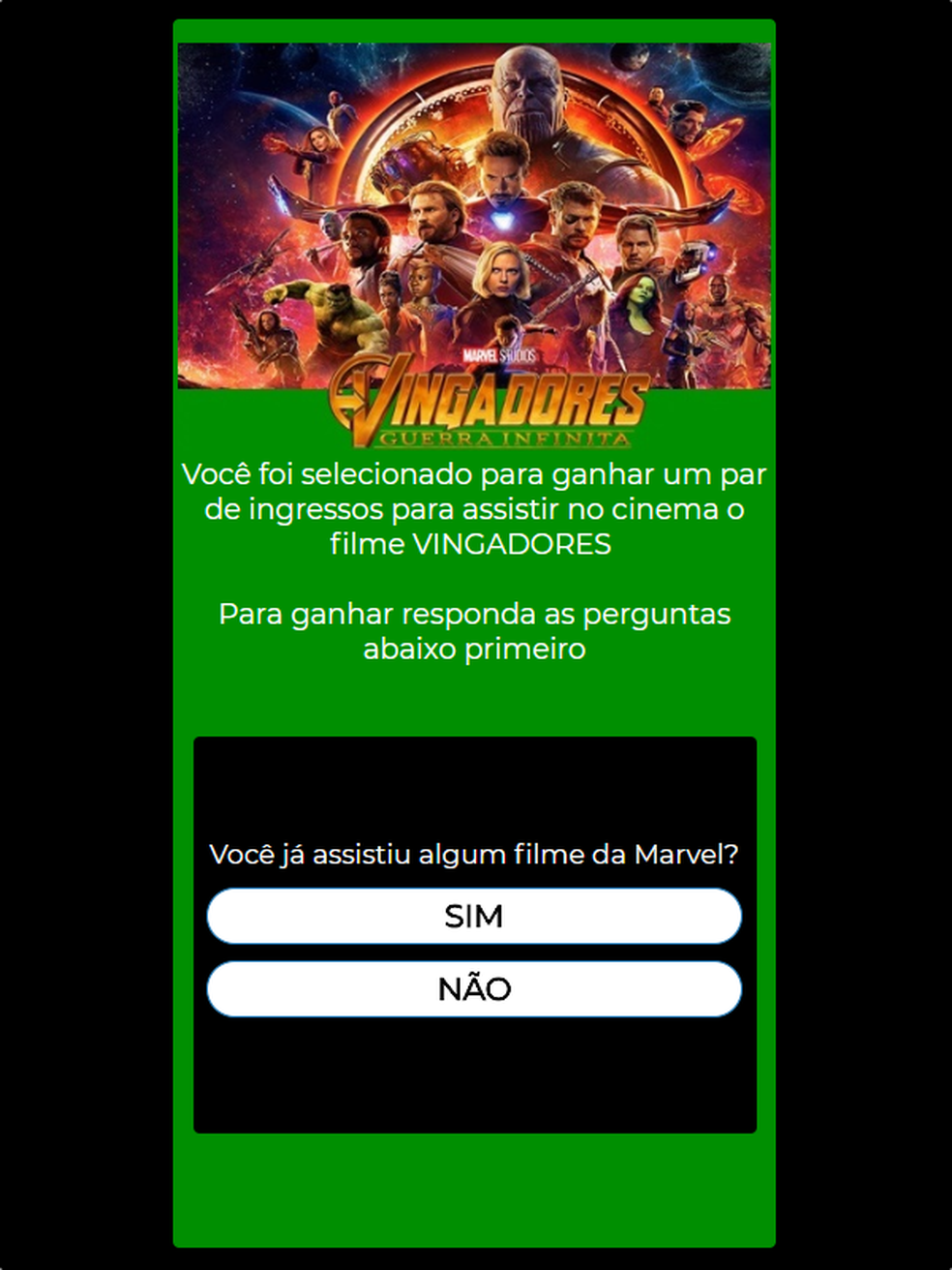 Página diz que usuário “ foi selecionado para ganhar um par de ingressos” (Foto: Divulgação / PSafe)