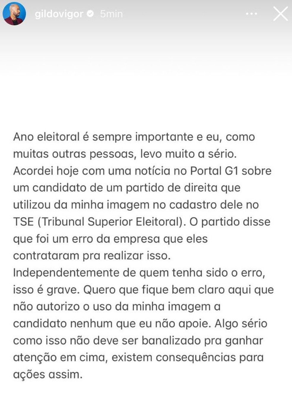 Gil se manifesta após pré-candidato ter usado imagem dele no TSE — Foto: Redes sociais