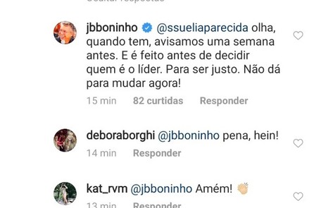 Boninho responde internauta no Instagram Reprodução