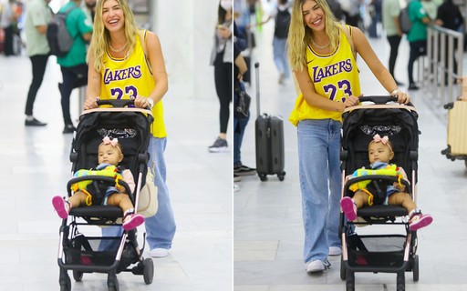 Lore Improta desembarca com a filha em aeroporto no Rio; fotos
