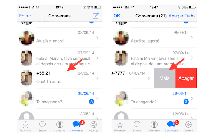 Acessando as opções de um contato no WhatsApp para iOS (Foto: Reprodução/Marvin Costa)