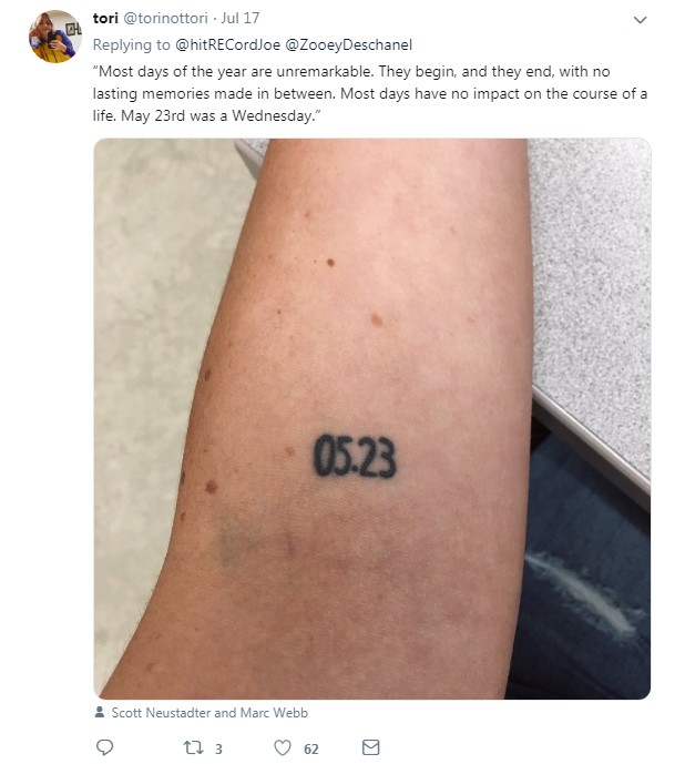 Fã mostra tatuagem inspirada em (500) Dias com Ela (Foto: Reprodução / Twitter)