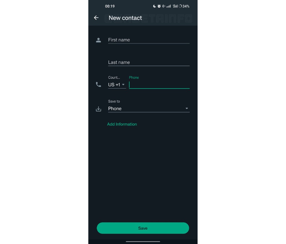 Atualização no mensageiro da Meta possibilitará a adição de contatos no próprio app; até então, processo era realizado na agenda nativa do celular — Foto: Divulgação/WABetaInfo
