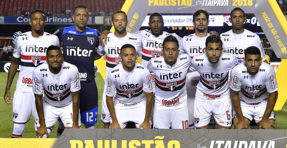 A formação do Tricolor que iniciou a partida contra o Bragantino (Foto: Marcos Ribolli)
