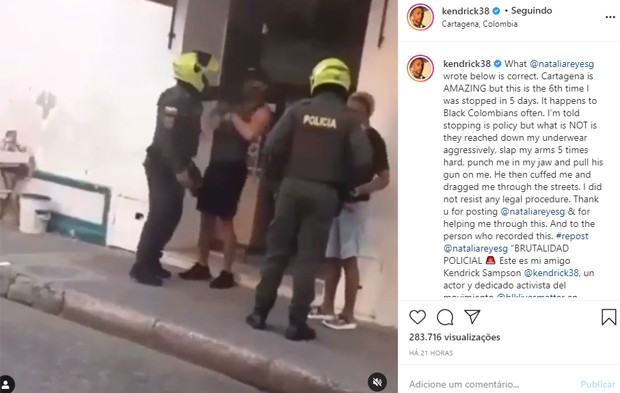Ator negro Kendrick Sampson é agredido por policial em abordagem (Foto: Reprodução/Instagram)