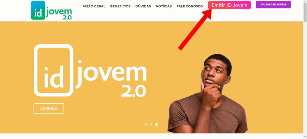Clique em "Emitir ID Jovem" na página inicial — Foto: Reprodução/Isys Bastos
