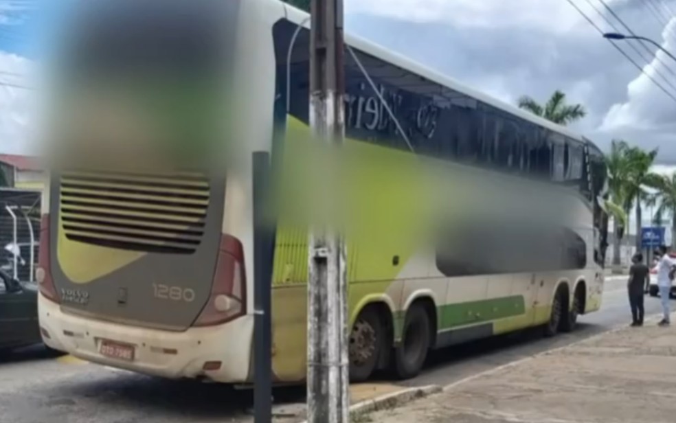 Ônibus que voltava do ES foi parado pela polícia quando tentava retornar a Caldas Novas, em Goiás — Foto: Reprodução/TV Anhanguera
