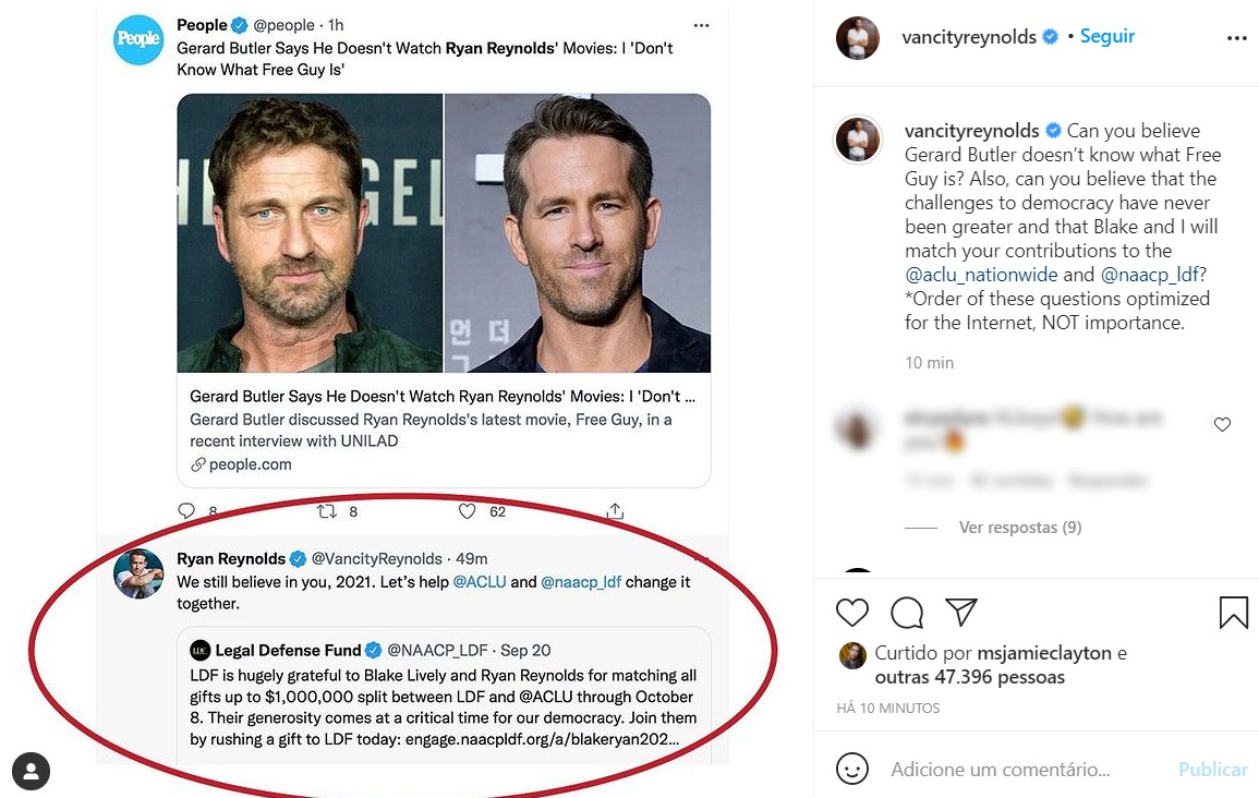 Post de Ryan Reynolds (Foto: Reprodução / Instagram)