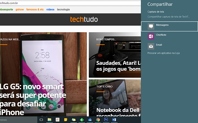 Atalho Windows H faz screenshot e compartilha por mensagem, e-mail e OneNote (Foto: Reprodução/Paulo Alves)