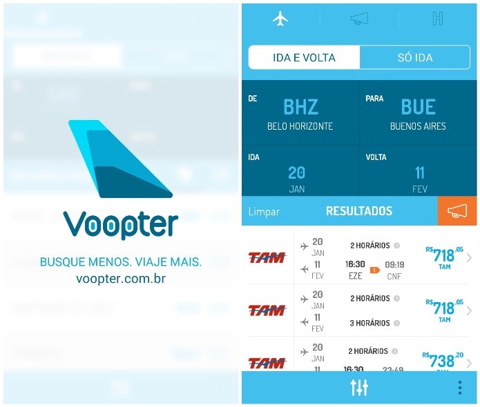 Voopter compara os preços da passagens de todas as companhias aéreas (Foto: Reprodução/Lívia Dâmaso)