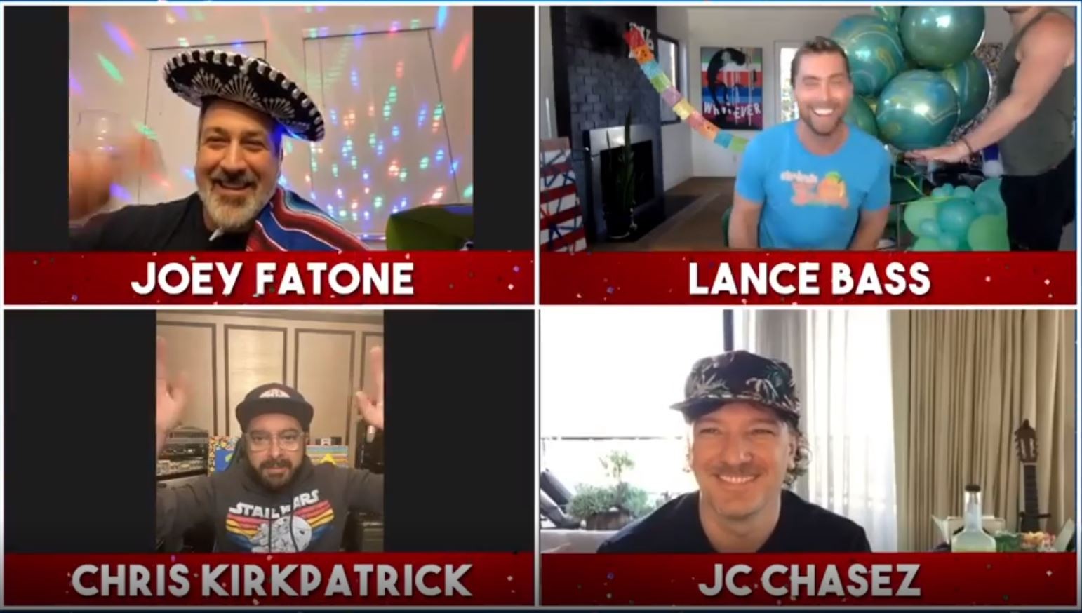  Joey Fatone, Chris Kirkpatrick e JC Chasez em festa virtual para Lance Bass, do NSYNC (Foto: Instagram)