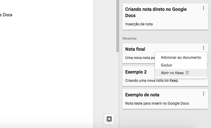 Saiba usar a integração do Keep com o Google Docs (Foto: Reprodução/Felipe Vinha)