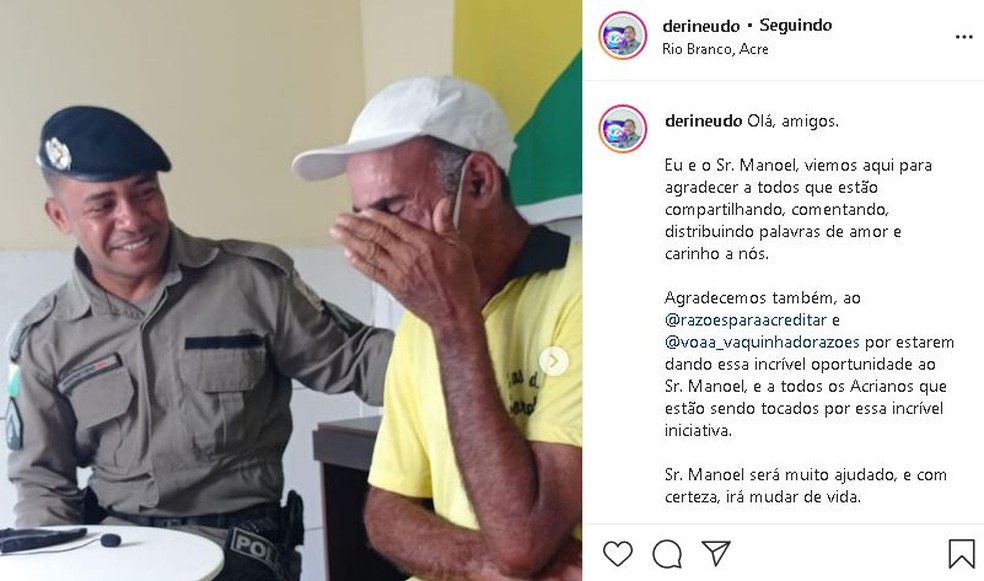 Manoel recebeu a notícia da vaquinha durante uma live  — Foto: Reprodução/Instagram 