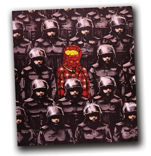 Perto das grandes galerias do Chelsea (como hauser & Wirth e David Zwirner), Banksy montou sua própria exposição: uma dupla de telas em colaboração com os brasileiros osgemeos, inspirada no movimento Occupy Wall Street, que teve início em 2011 (Foto: Divulgação)