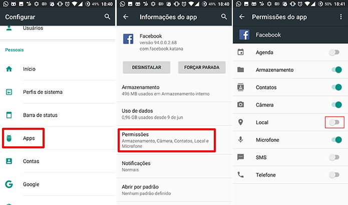 Usuário do Android pode cortar acesso da localização do Facebook nas permissões de apps (Foto: Reprodução/Elson de Souza)