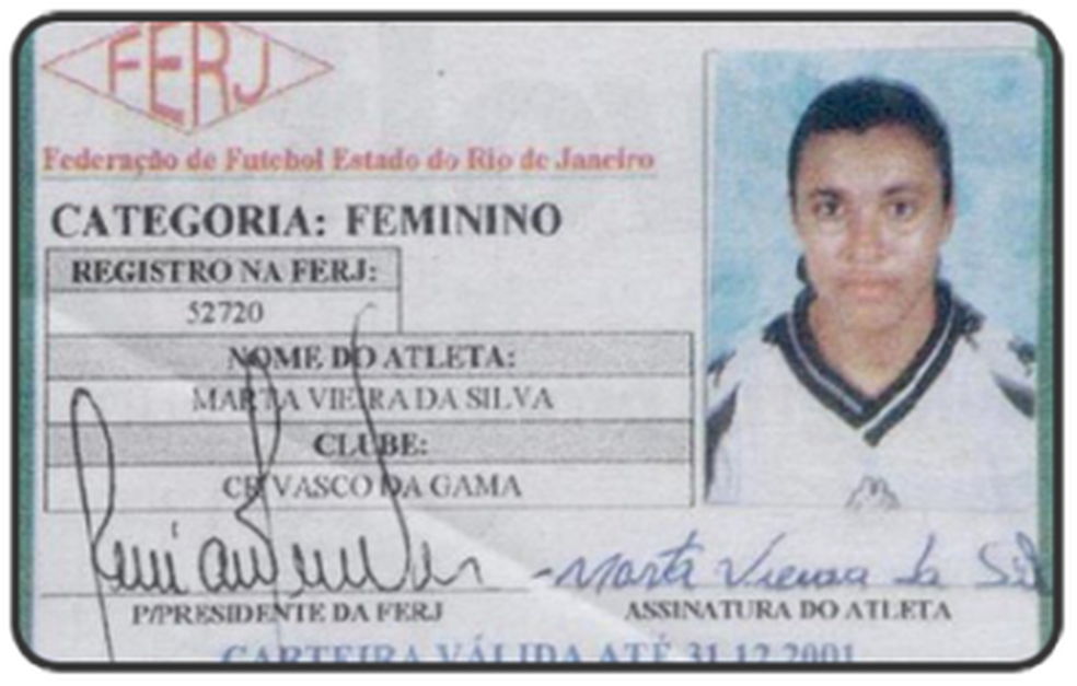 Carteirinha de Marta na Ferj nos tempos de Vasco — Foto: Divulgação/Vasco da Gama