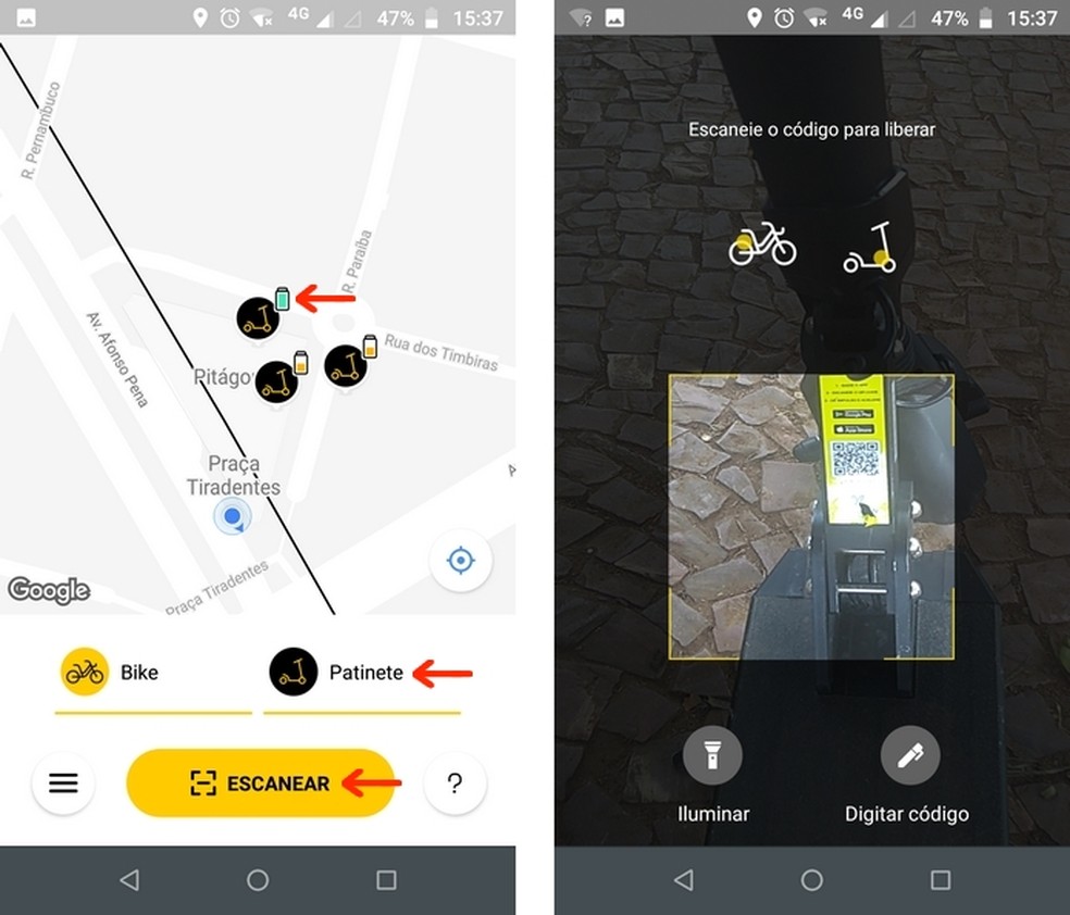 Como usar a patinete da Yellow no app grátis para Android 
