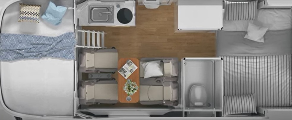 Planta mostra disposição das acomodações do motorhome — Foto: Divulgação