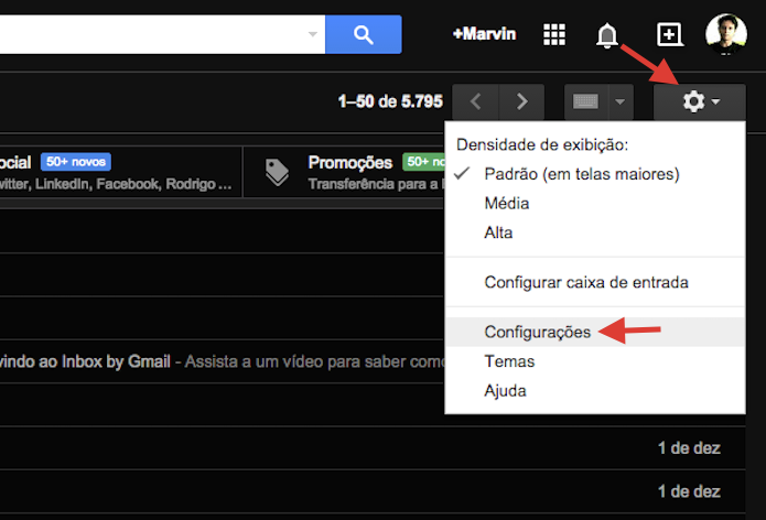 Acessando as configurações do Gmail para alterar o avatar de usuário (Foto: Reprodução/Marvin Costa)