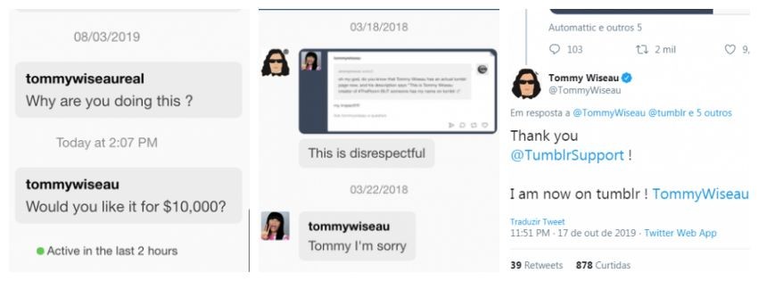 Mensagens de Tommy com pessoa que cobrou 10 mil dólares por seu nome (Foto: reprodução)