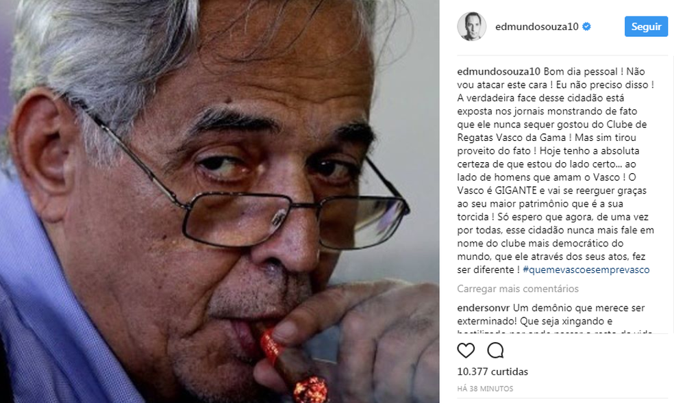 Edmundo usou as redes sociais para criticar Eurico Miranda (Foto: Reprodução)