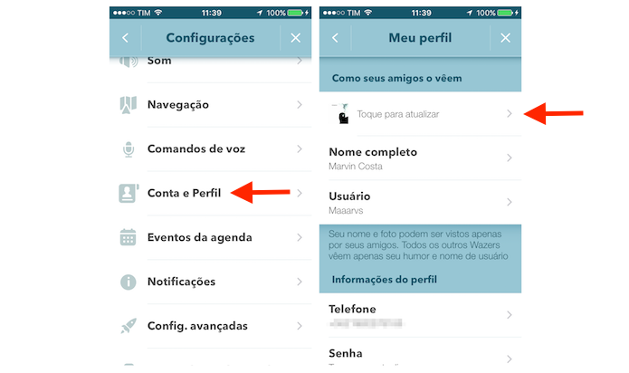 Acessando as configurações para foto de perfil do Waze no iPhone (Foto: Reprodução/Marvin Costa)