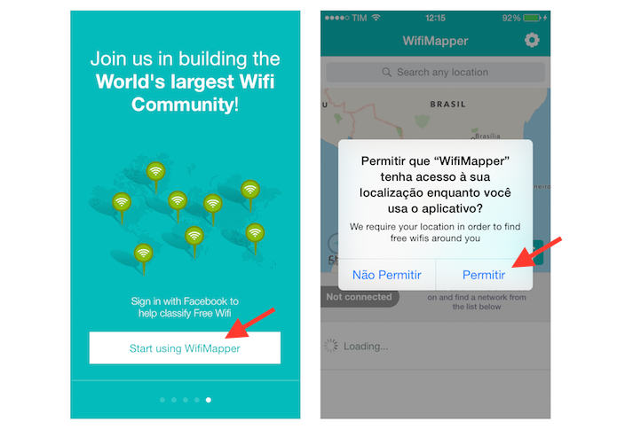 Permitindo que o WifiMapper utilize sua localização atual para encontrar redes Wi-Fi sem senha nas proximidades (Foto: Reprodução/Marvin Costa)