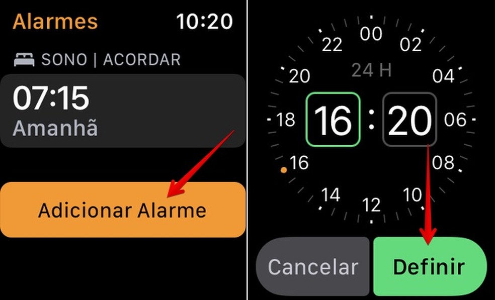 Adicionando alarme no Apple Watch — Foto: Reprodução/Helito Beggiora