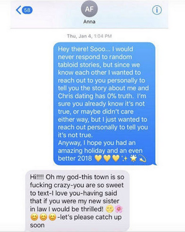 A troca de mensagens entre Olivia Munn e Anna Farris sobre Chris Pratt (Foto: Instagram)