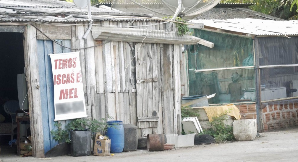Na beira da BR-262, famÃ­lias de pescadores de isca vivem em barracos e relatam uma queda na receita das vendas em 2019 â€” Foto: Eduardo Palacio/G1