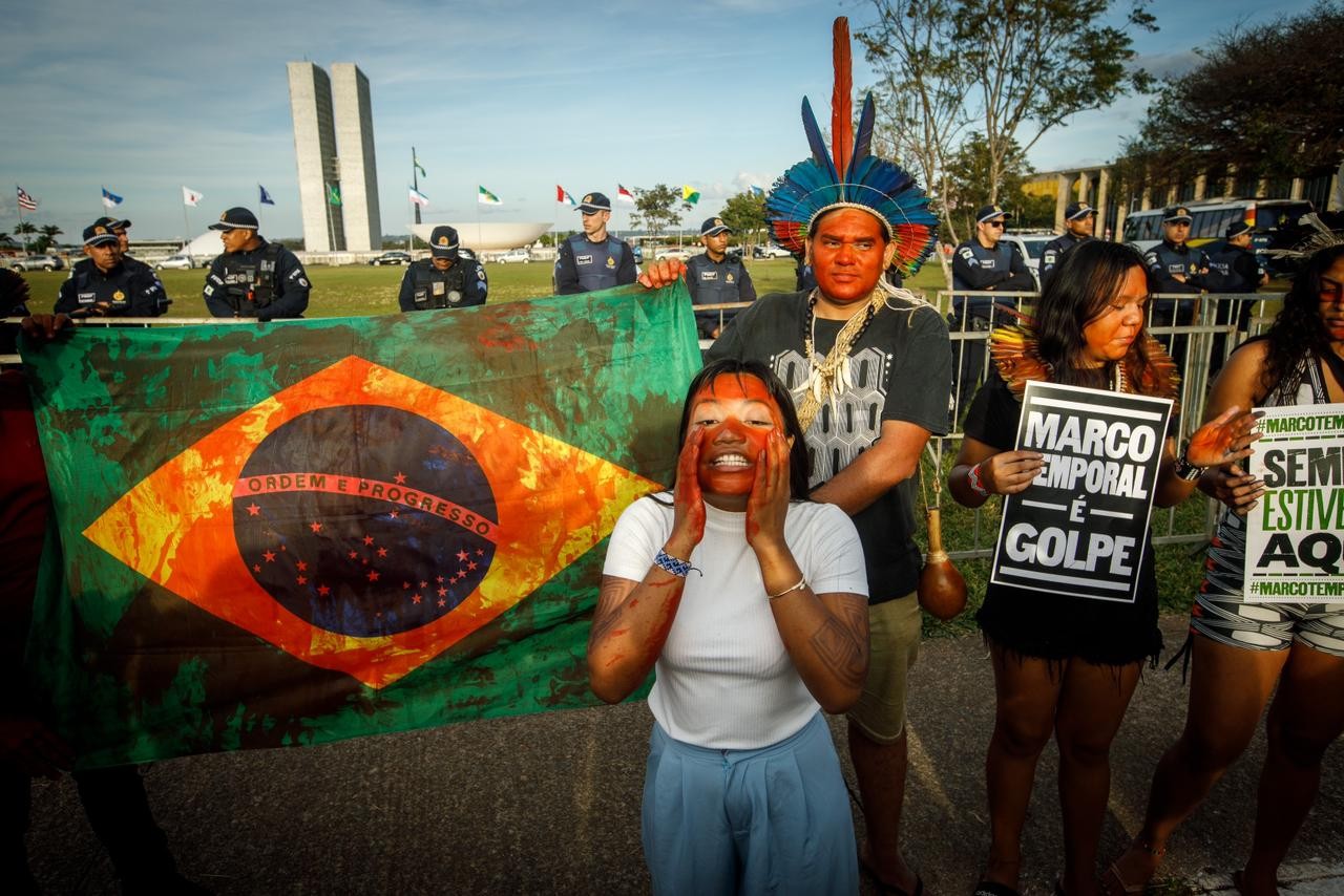 Protesto contra marco temporal — Foto: Brenno Carvalho/Agência O Globo
