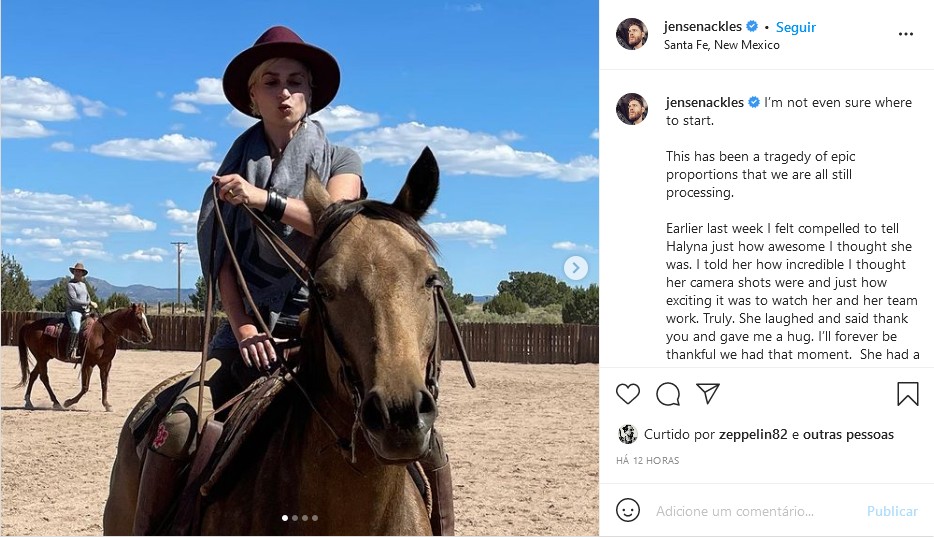 O post do ator Jensen Ackles em homenagem à diretora de fotografia Halyna Hutchins (Foto: Instagram)