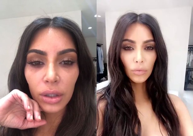 Kim Kardashian faz antes e depois da maquiagem e exibe olheiras profundas (Foto: Reprodução/Instagram)