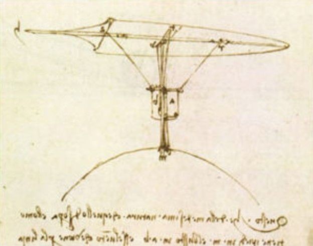Da Vinci esboçou equipamentos voadores, um paraquedas e dois tipos diferentes de planadores, como este (Foto: Getty Images via BBC News Brasil)