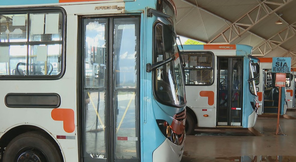 Ônibus do Entorno do Distrito Federal estacionado na Rodoviária do Plano Piloto — Foto: Reprodução/TV Globo