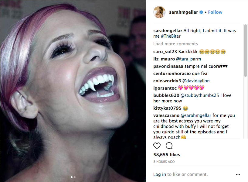 O post no qual a atriz Sarah Michelle Gellar cogita ser a responsável pela mordida de Beyoncé (Foto: Instagram)