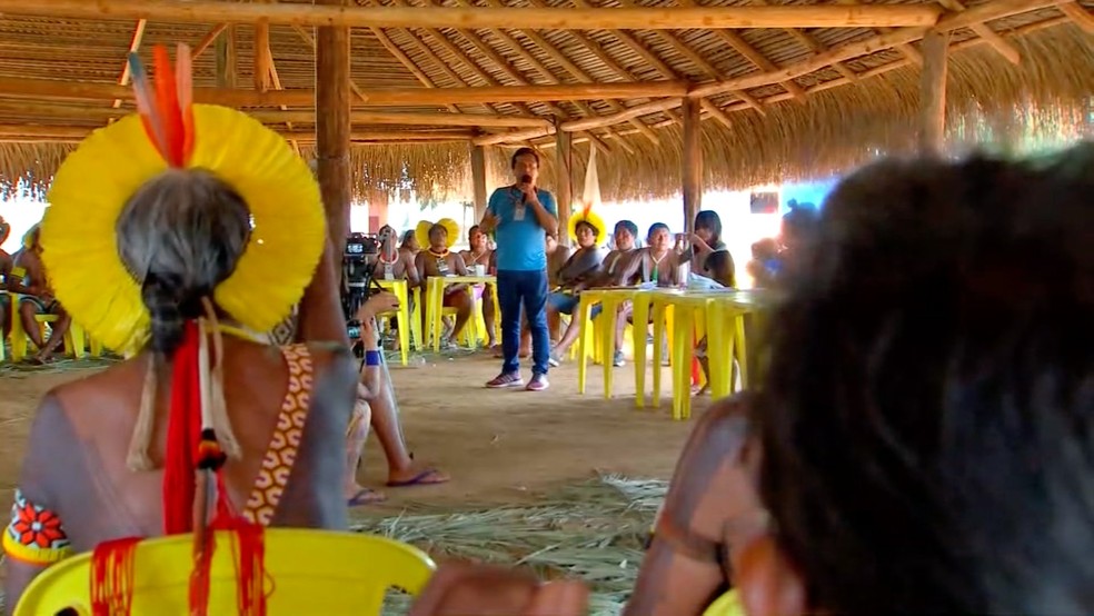 Lideranças indígenas de 47 etnias do país se reuniram no Parque Nacional do Xingu — Foto: TVCA/Reprodução