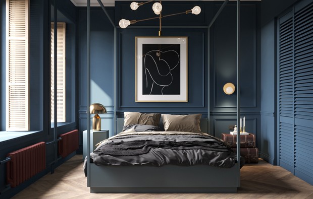 Décor do dia: quarto azul e cama com dossel (Foto: Cartelle Design/Divulgação)