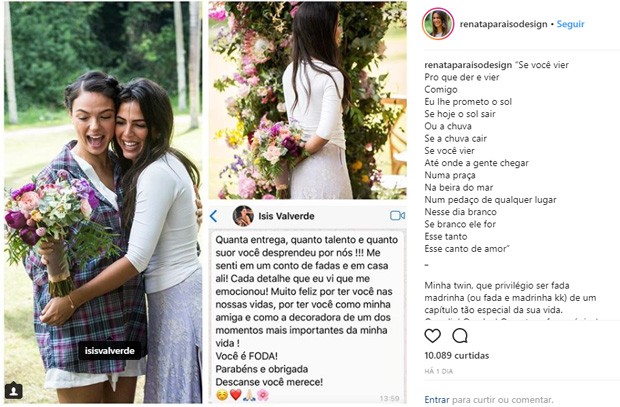 Renata Paraiso cuidou da decoração do casamento de Isis Valverde (Foto: Reprodução/Instagram)