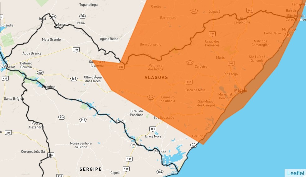 Chuvas podem atingir os 100 milímetros em 24 horas nessa área em laranja, Inmet — Foto: Inmet