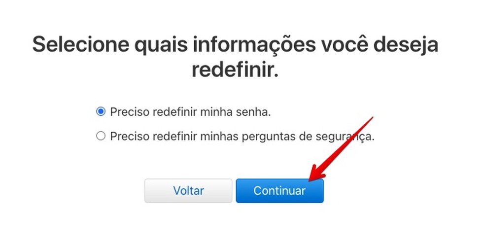 Redefinindo senha da conta — Foto: Reprodução/Helito Beggiora