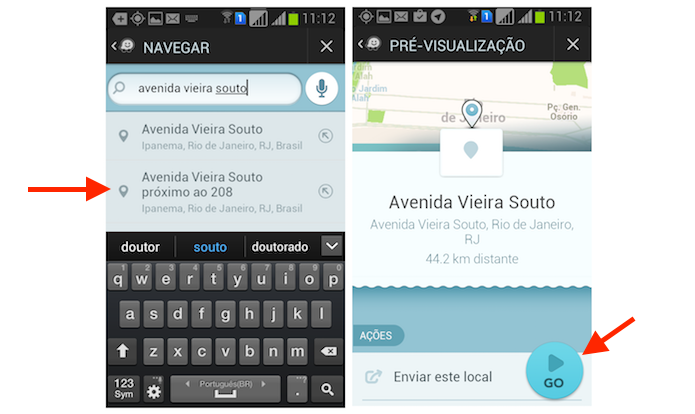 Iniciando uma busca pelo local de destino de uma rota no Waze para Android (Foto: Reprodução/Marvin Costa)