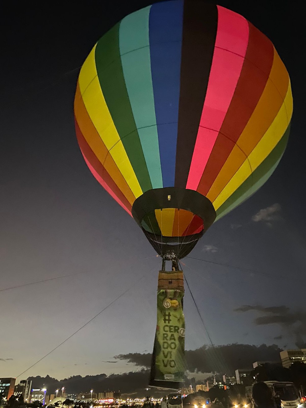 Balão no céu de Brasília, durante 'Ato pela Terra' — Foto: Letícia Carvalho/ TV Globo