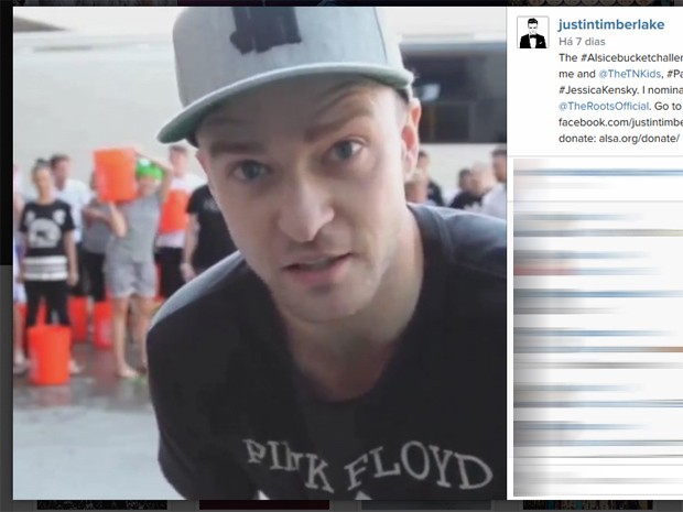 Justin Timberlake participa do desafio do balde de gelo (Foto: Reprodução/Instagram)