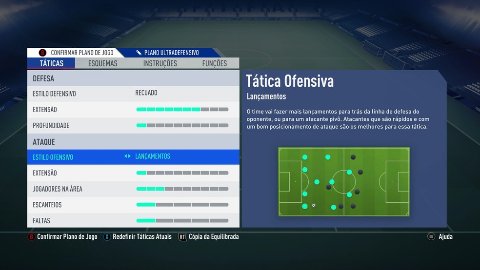 Ajuste o estilo de jogo do seu time usando as barras no FIFA 19 — Foto: Reprodução/Murilo Molina